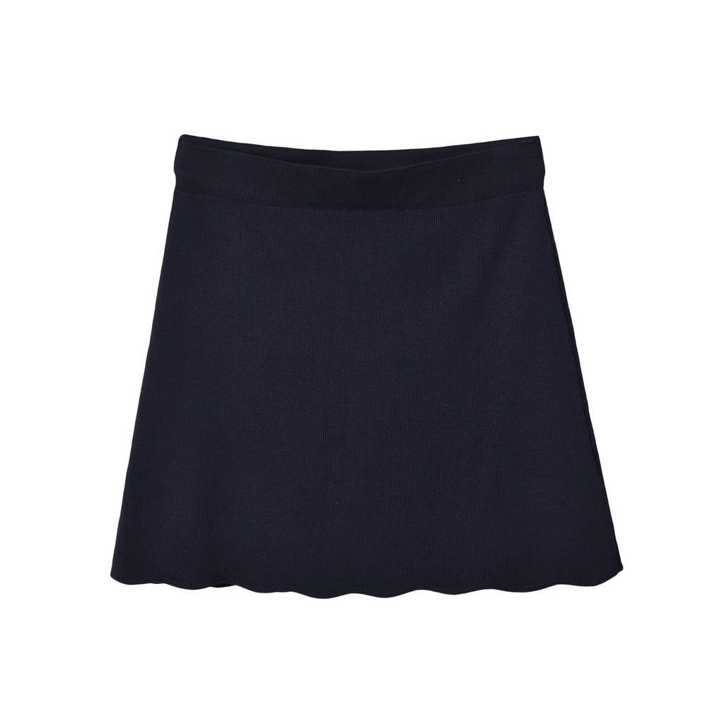 Button up wavy edge knitted jacket+short skirt set for women