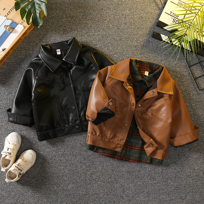 Stylish Boys Faux Leather Jacket Spring Autumn Outerwear