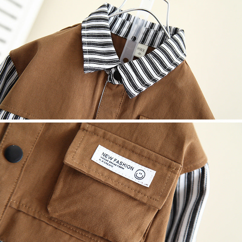 Boys Autumn Stylish Cool Shirt Set, Casual Smart Top Outfit for Kids