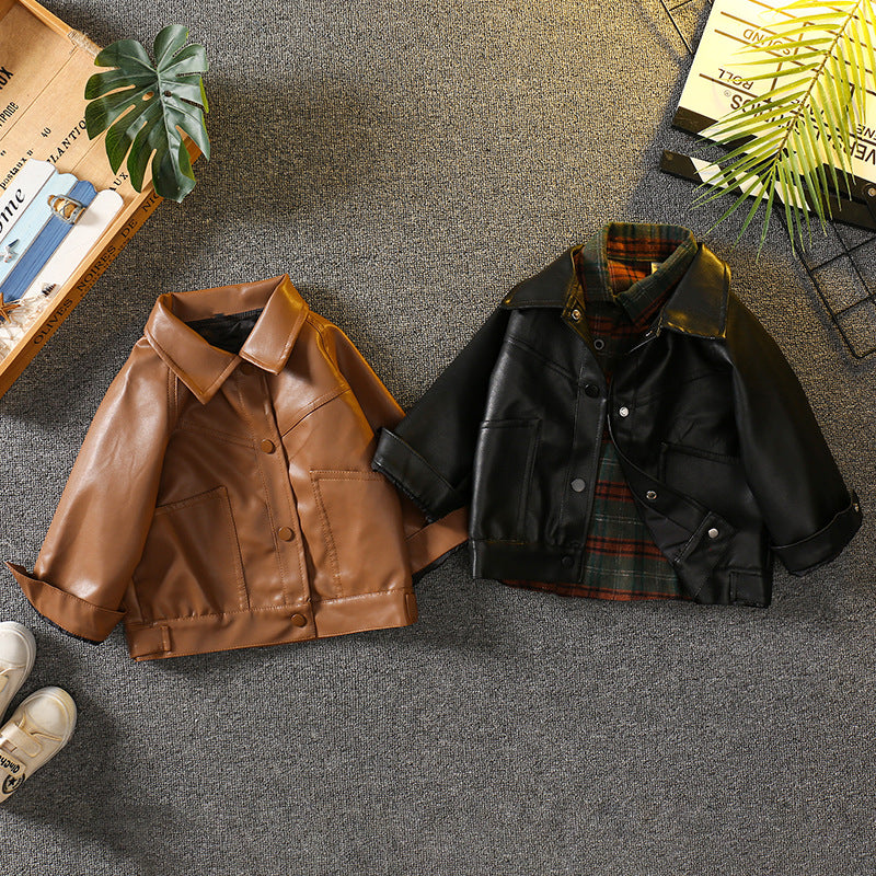 Stylish Boys Faux Leather Jacket Spring Autumn Outerwear