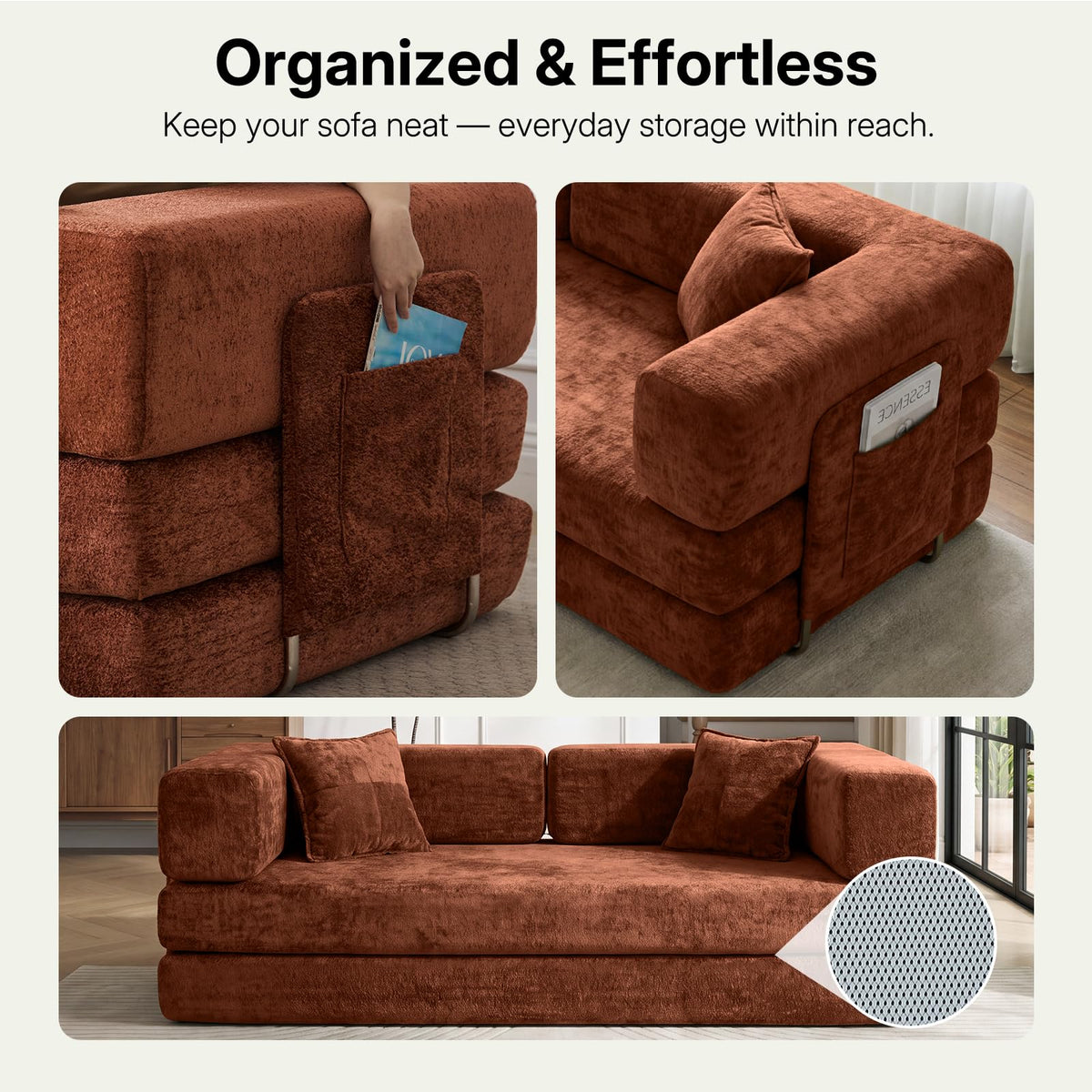 78.8" Convertible Futon Sofa Bed, Boneless Couch for Living Room