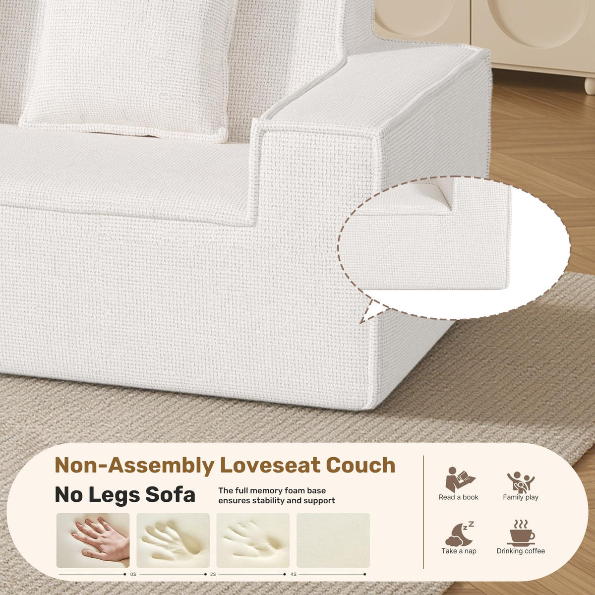 Luxanimarion 75'' Modern Loveseat Sofa, No Assembly Required Comfy Deep Seat Couches 1 pcs for Living Room, Bedroom, Apartment