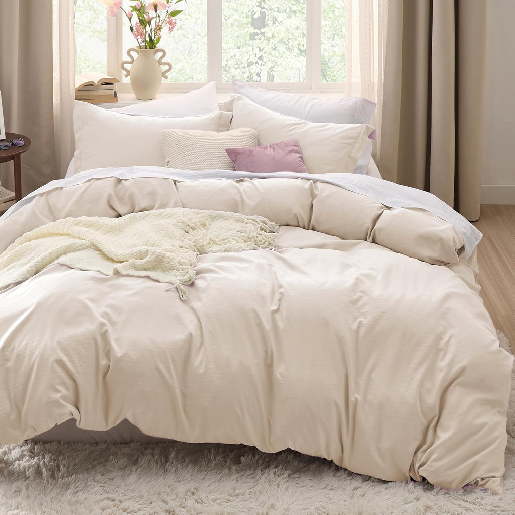 Bedsure Prewashed Duvet Cover Queen, Bedding Set with Zipper Closure, White