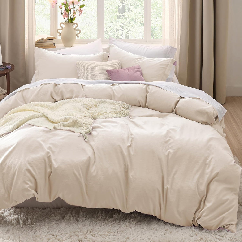 Bedsure Prewashed Duvet Cover Queen, Bedding Set with Zipper Closure, White