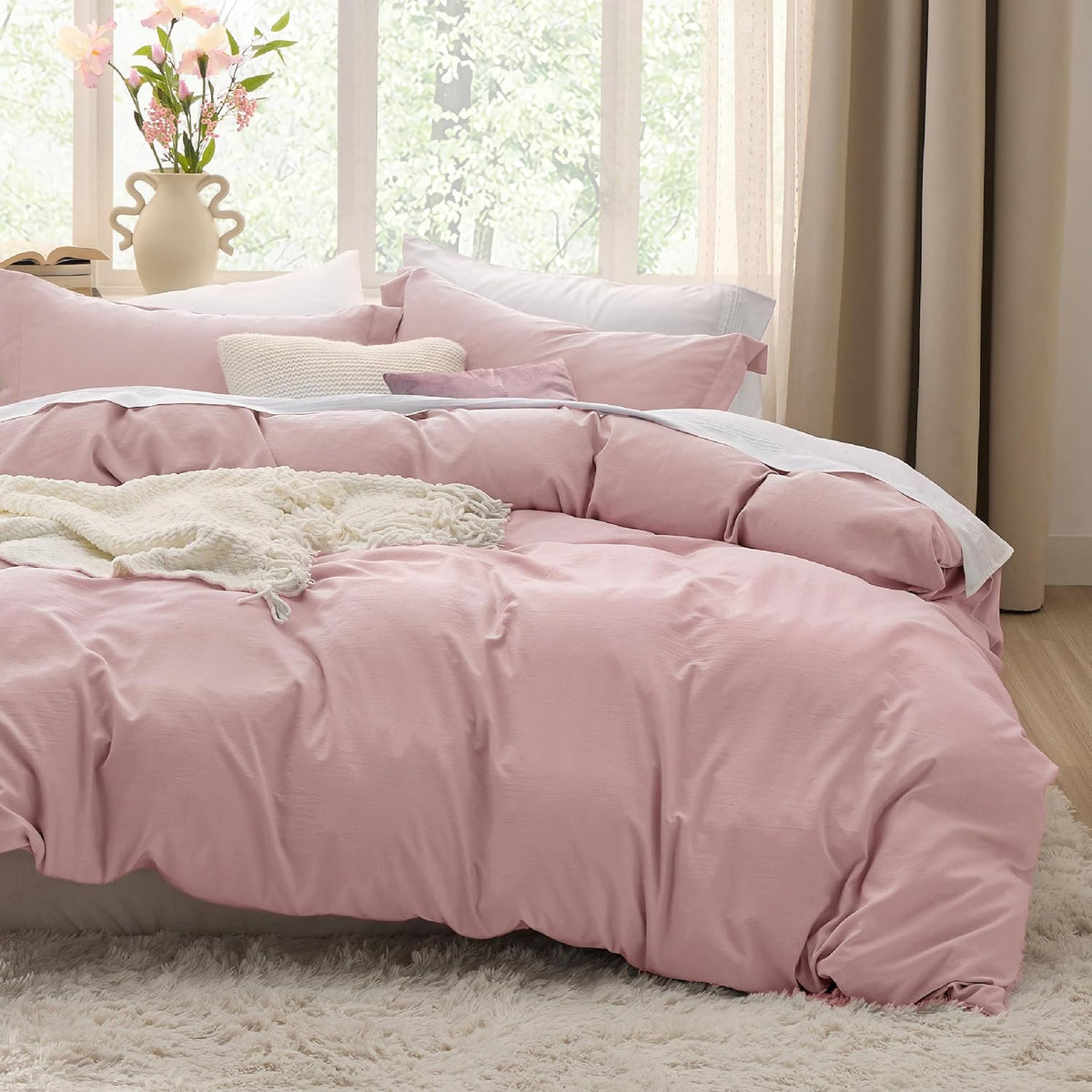 Bedsure Prewashed Duvet Cover Queen, Bedding Set with Zipper Closure, White