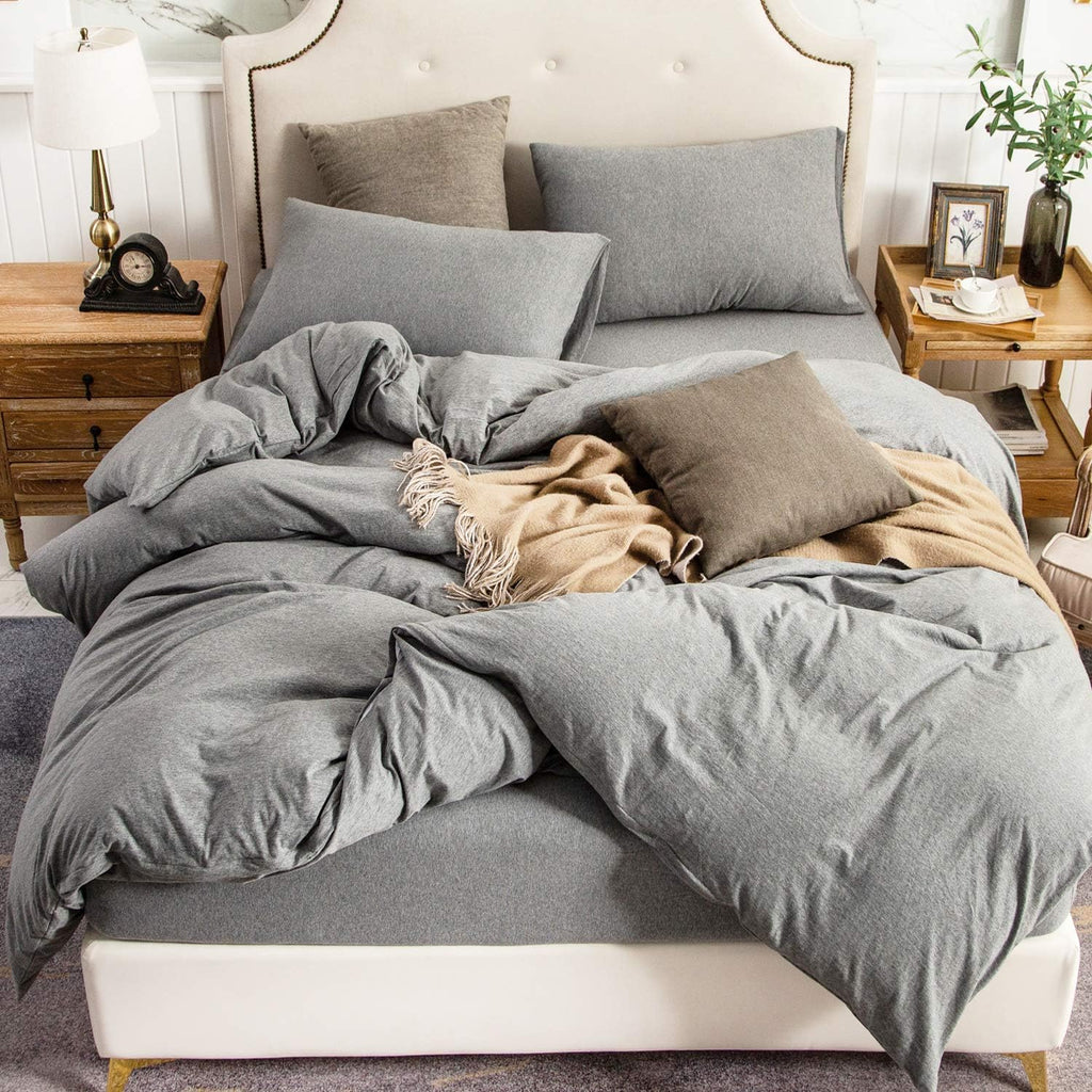 PURE ERA Jersey Knit Duvet Cover Set Heather Charcoal Grey Queen