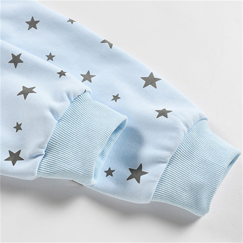 Full printed star cartoon pocket ear hooded cardigan sweatshirt