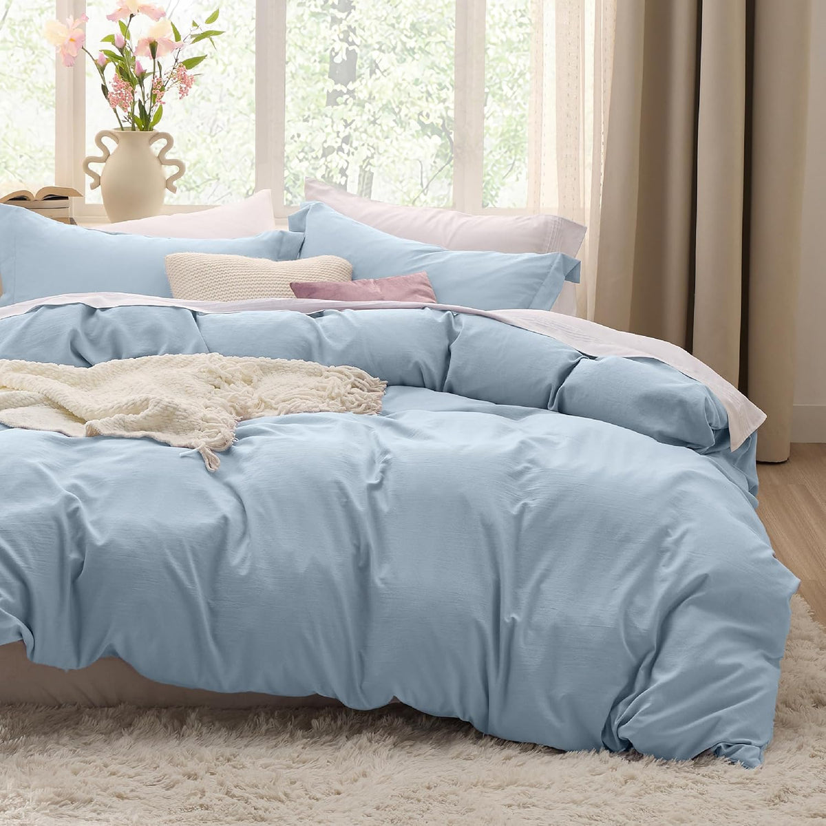 Bedsure Prewashed Duvet Cover Queen, Bedding Set with Zipper Closure, White