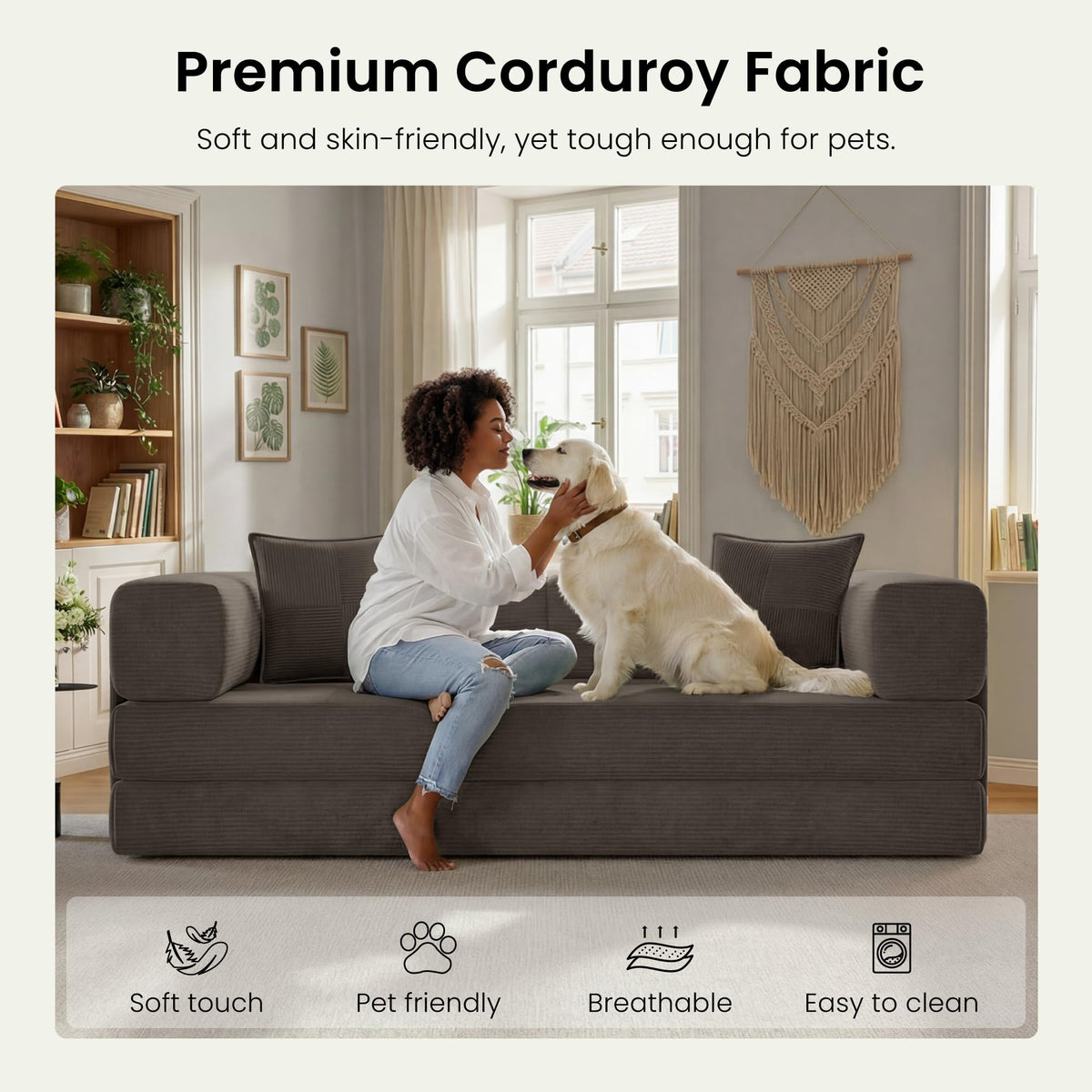 78.8" Convertible Futon Sofa Bed, Boneless Couch for Living Room