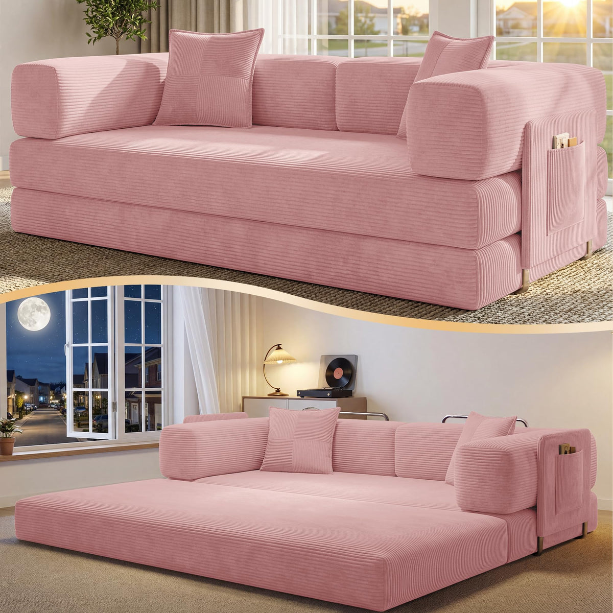 78.8" Convertible Futon Sofa Bed, Boneless Couch for Living Room
