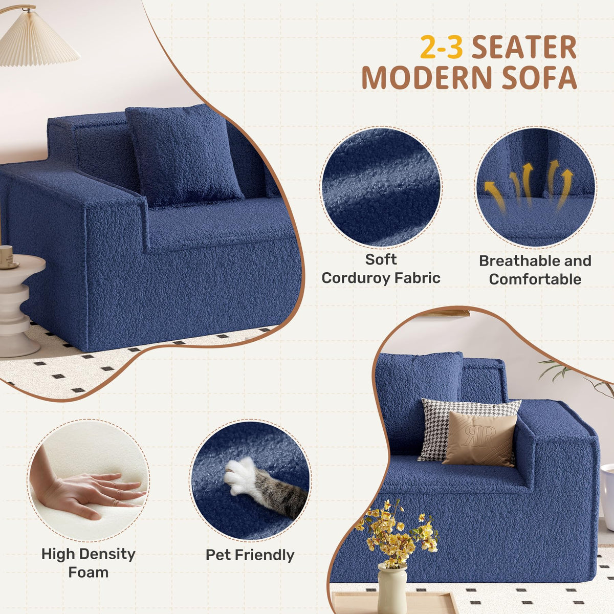 Luxanimarion 75'' Modern Loveseat Sofa, No Assembly Required Comfy Deep Seat Couches 1 pcs for Living Room, Bedroom, Apartment