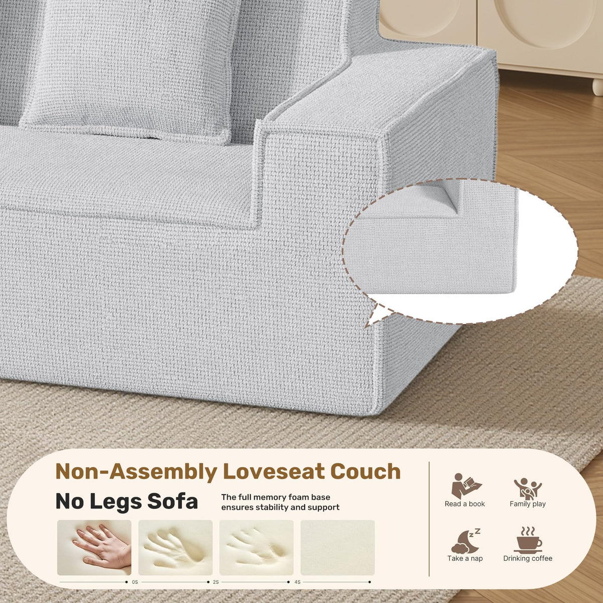Luxanimarion 75'' Modern Loveseat Sofa, No Assembly Required Comfy Deep Seat Couches 1 pcs for Living Room, Bedroom, Apartment
