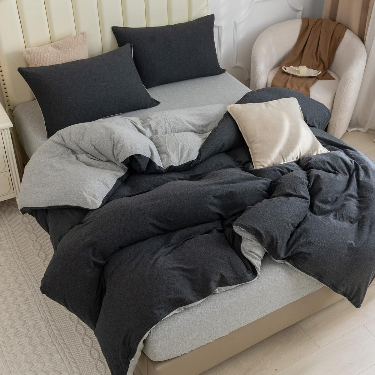 PURE ERA Jersey Knit Duvet Cover Set Heather Charcoal Grey Queen