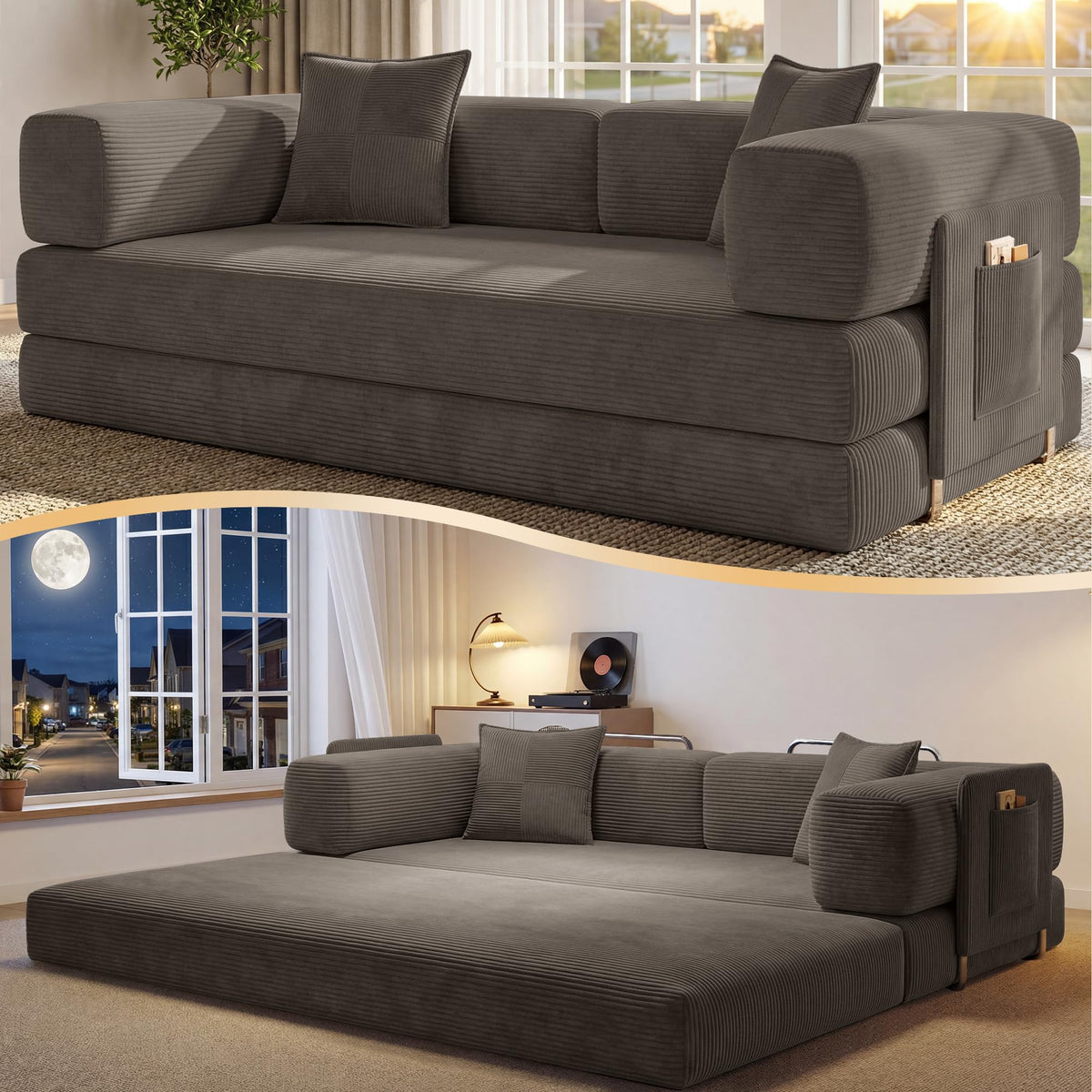 78.8" Convertible Futon Sofa Bed, Boneless Couch for Living Room