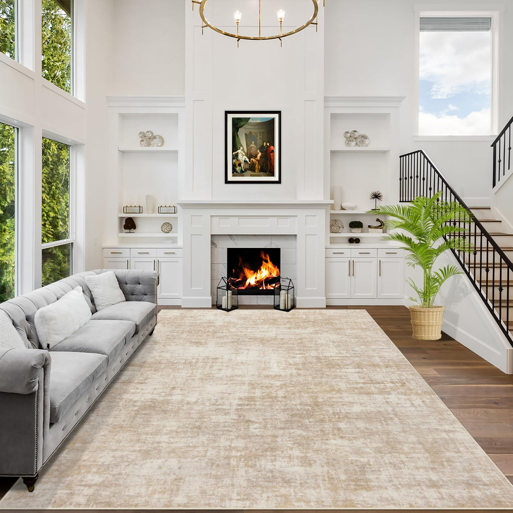 5x7 Area Rugs for Living Room: Washable Abstract Black Grey Gold Carpet