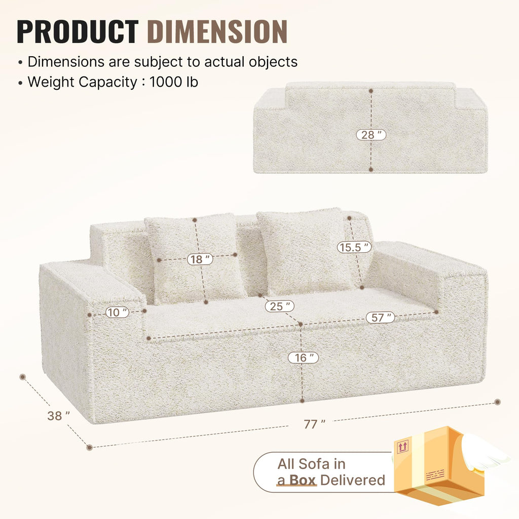 Luxanimarion 75'' Modern Loveseat Sofa, No Assembly Required Comfy Deep Seat Couches 1 pcs for Living Room, Bedroom, Apartment