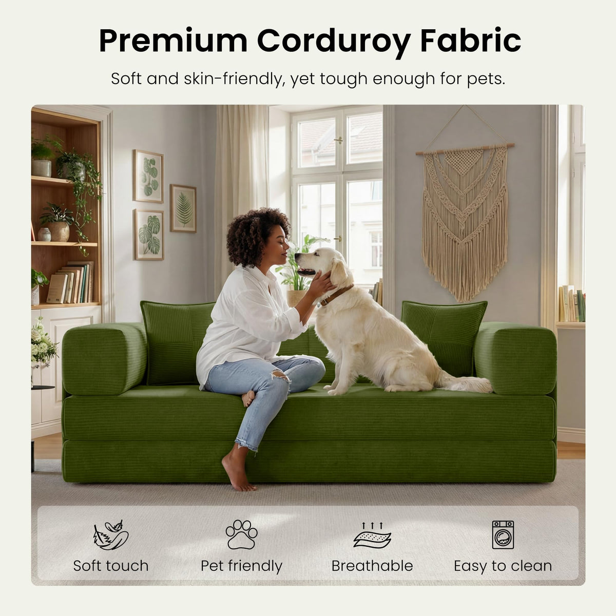 78.8" Convertible Futon Sofa Bed, Boneless Couch for Living Room