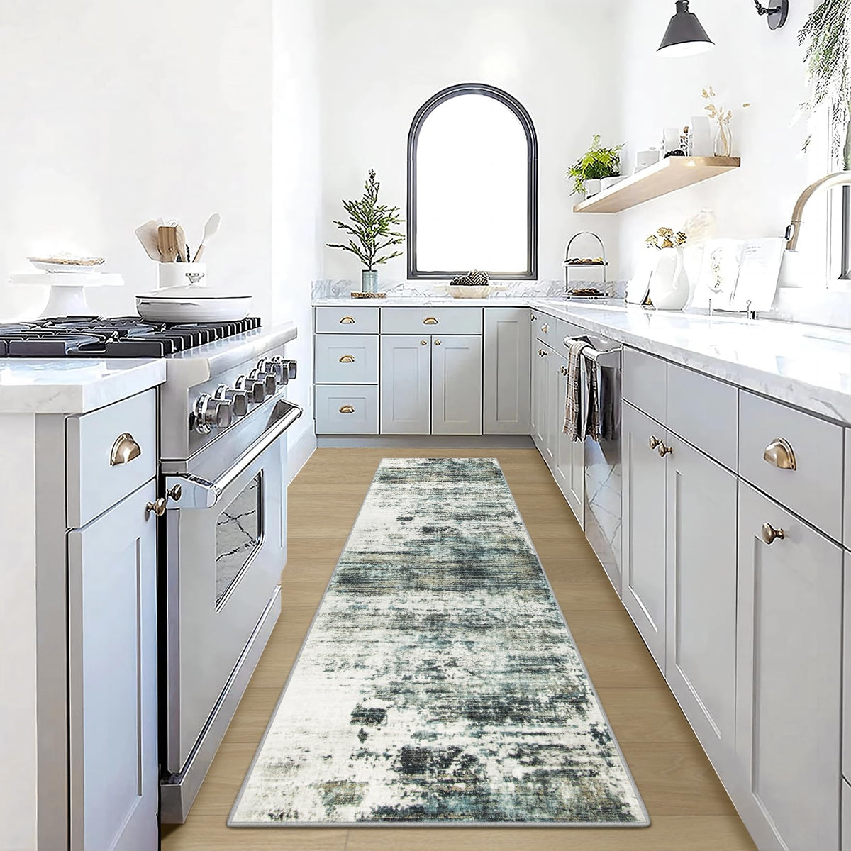 5x7 Area Rugs for Living Room: Washable Abstract Black Grey Gold Carpet