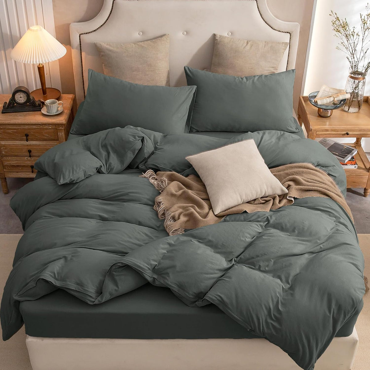 PURE ERA Jersey Knit Duvet Cover Set Heather Charcoal Grey Queen