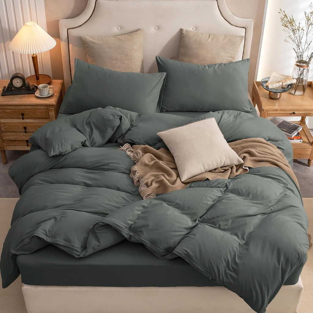 PURE ERA Jersey Knit Duvet Cover Set Heather Charcoal Grey Queen