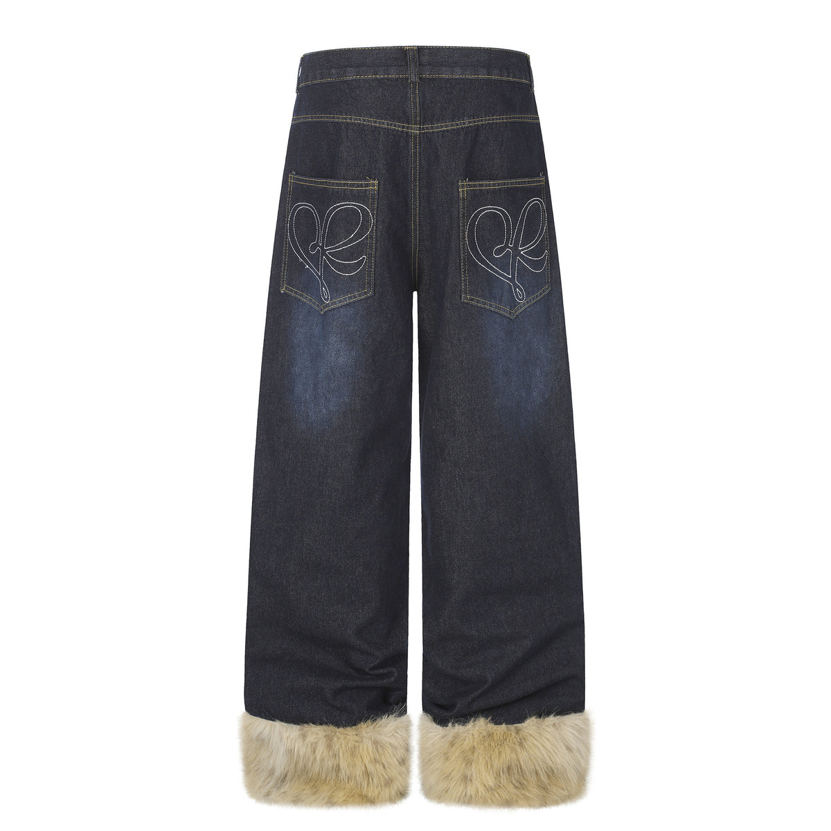 Wide Leg High Waist Washed Distressed Denim Jeans with Rivets and Frayed Hems for Women