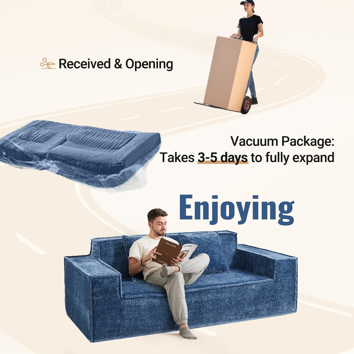 Luxanimarion 75'' Modern Loveseat Sofa, No Assembly Required Comfy Deep Seat Couches 1 pcs for Living Room, Bedroom, Apartment