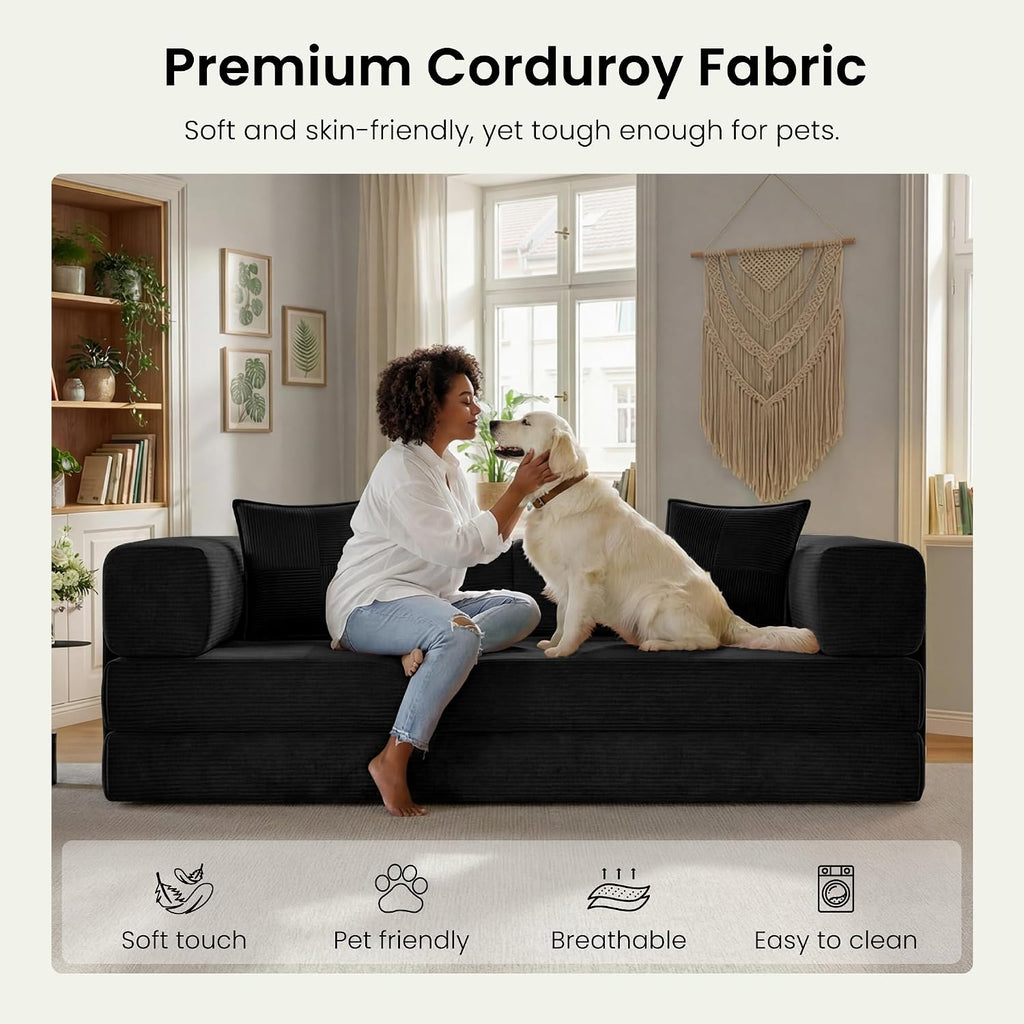 78.8" Convertible Futon Sofa Bed, Boneless Couch for Living Room