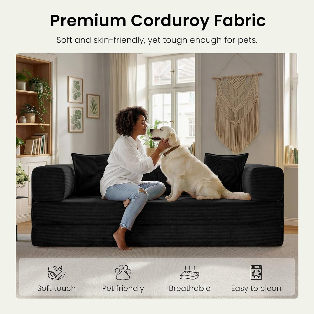 78.8" Convertible Futon Sofa Bed, Boneless Couch for Living Room