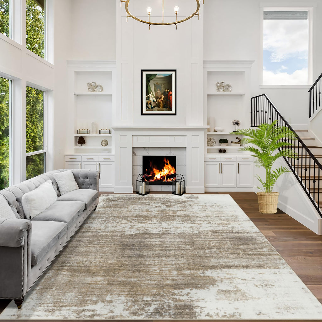 5x7 Area Rugs for Living Room: Washable Abstract Black Grey Gold Carpet