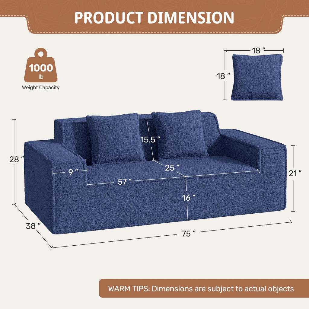 Luxanimarion 75'' Modern Loveseat Sofa, No Assembly Required Comfy Deep Seat Couches 1 pcs for Living Room, Bedroom, Apartment