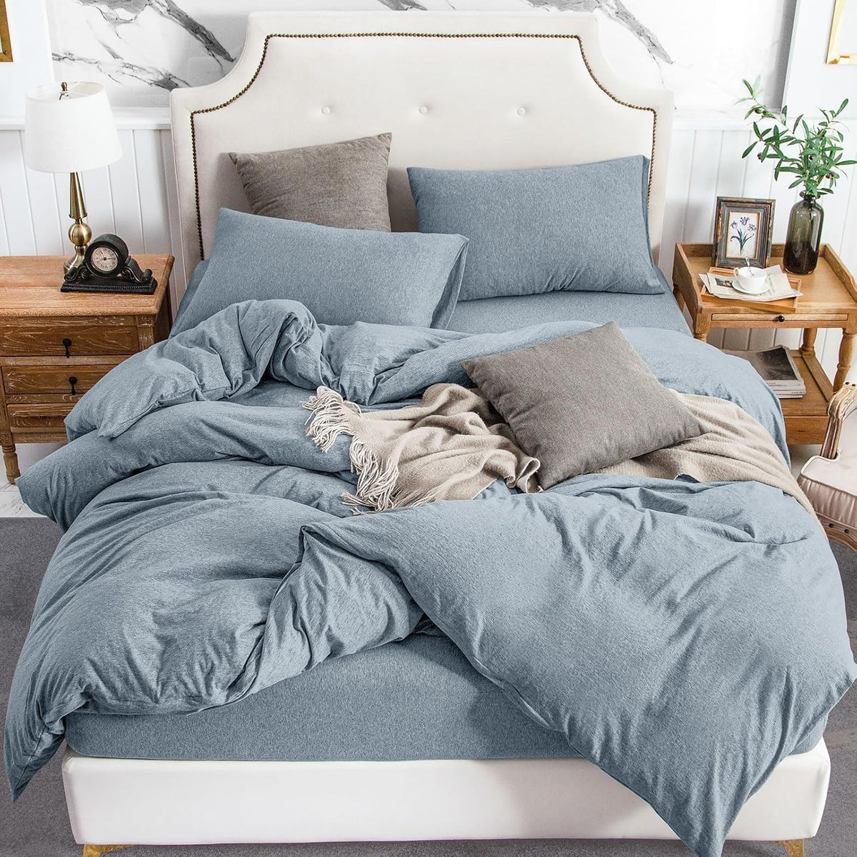 PURE ERA Jersey Knit Duvet Cover Set Heather Charcoal Grey Queen
