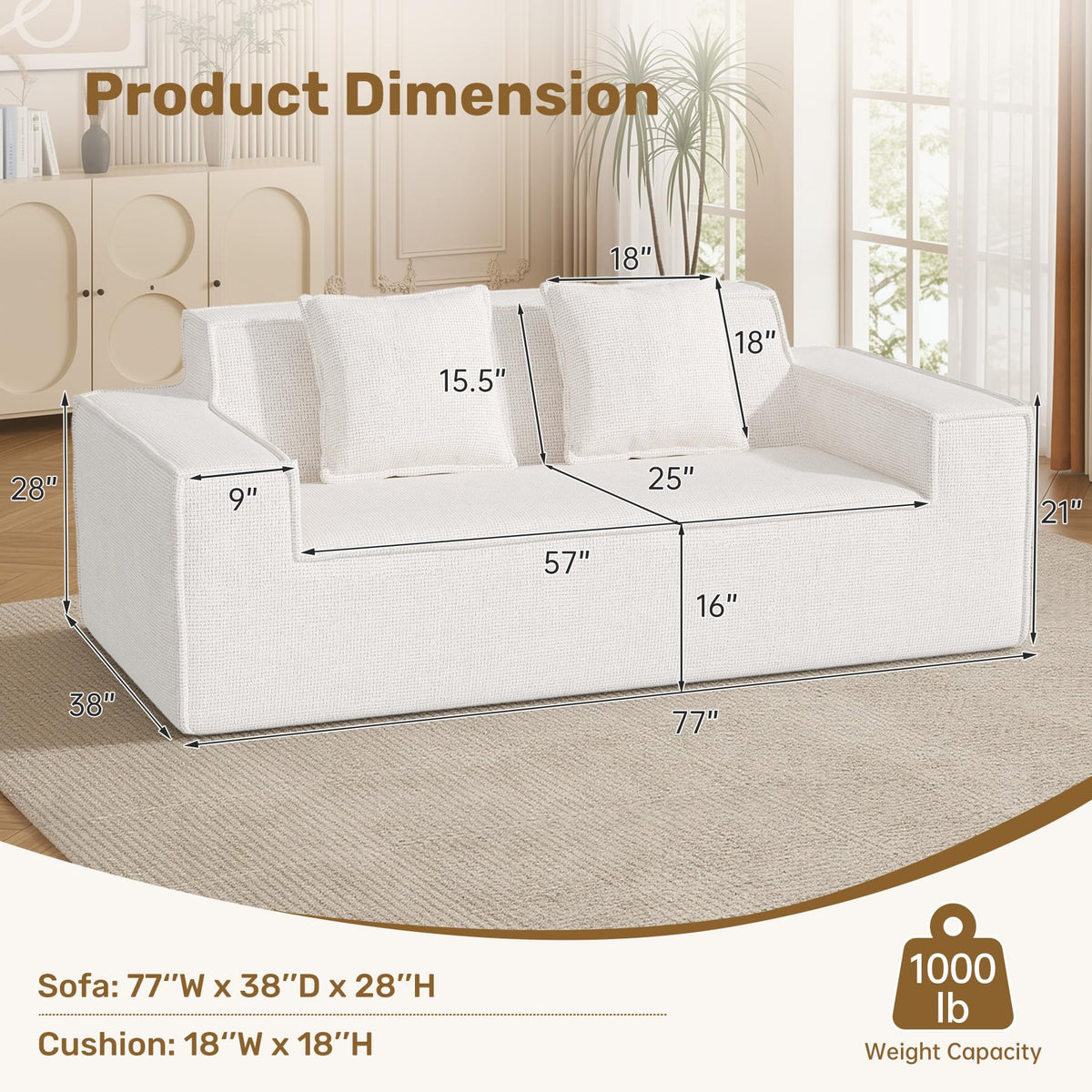 Luxanimarion 75'' Modern Loveseat Sofa, No Assembly Required Comfy Deep Seat Couches 1 pcs for Living Room, Bedroom, Apartment