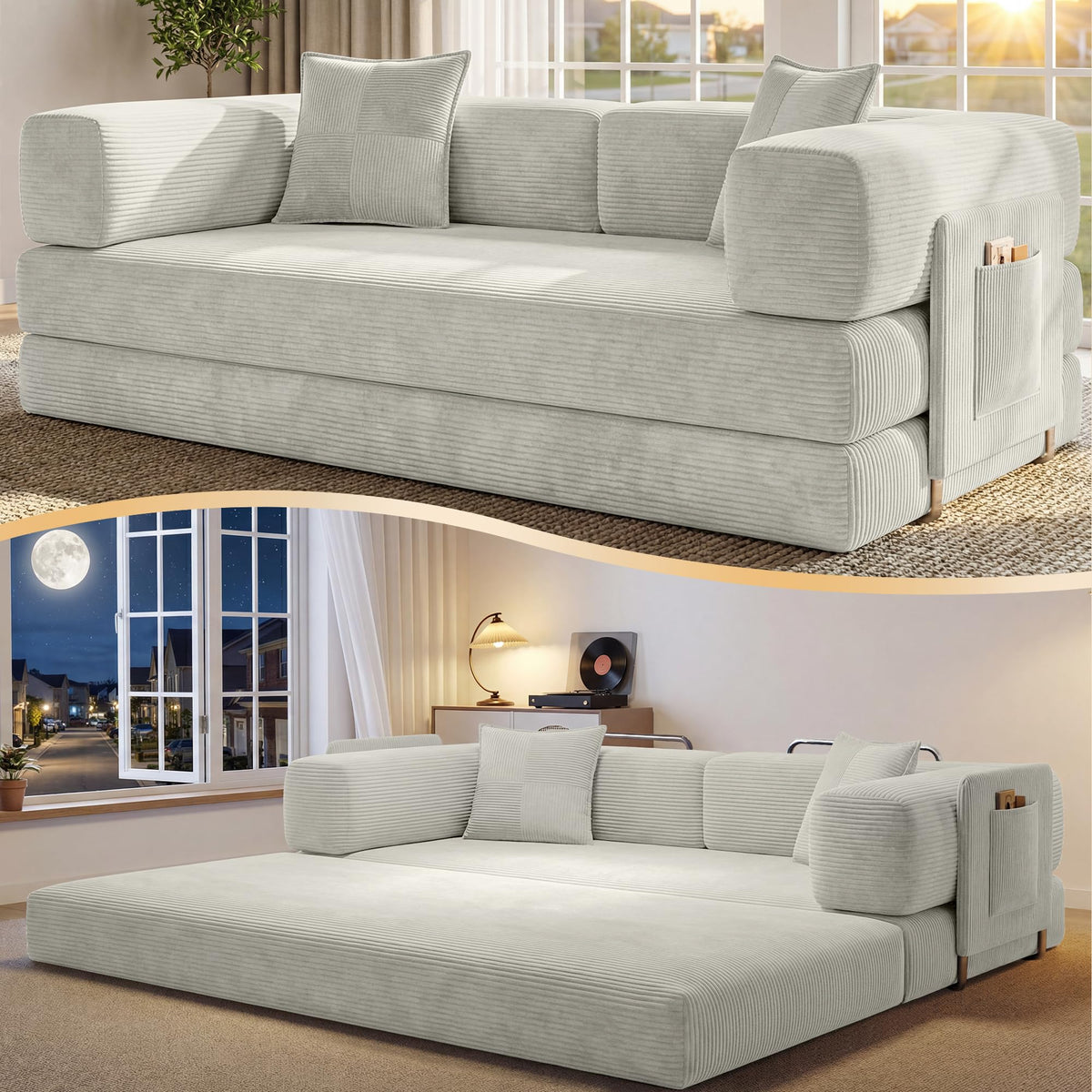 78.8" Convertible Futon Sofa Bed, Boneless Couch for Living Room