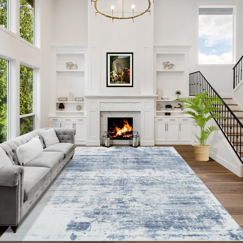 5x7 Area Rugs for Living Room: Washable Abstract Black Grey Gold Carpet