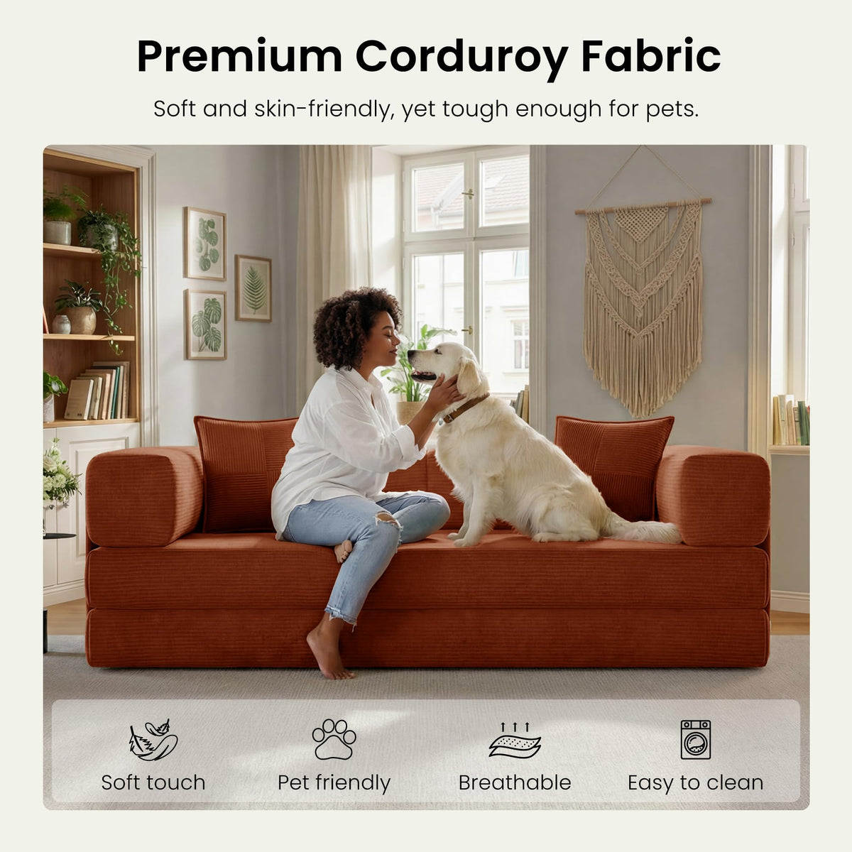78.8" Convertible Futon Sofa Bed, Boneless Couch for Living Room