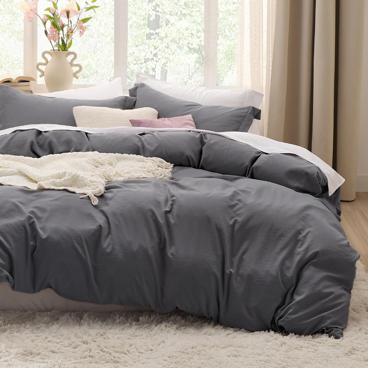 Bedsure Prewashed Duvet Cover Queen, Bedding Set with Zipper Closure, White