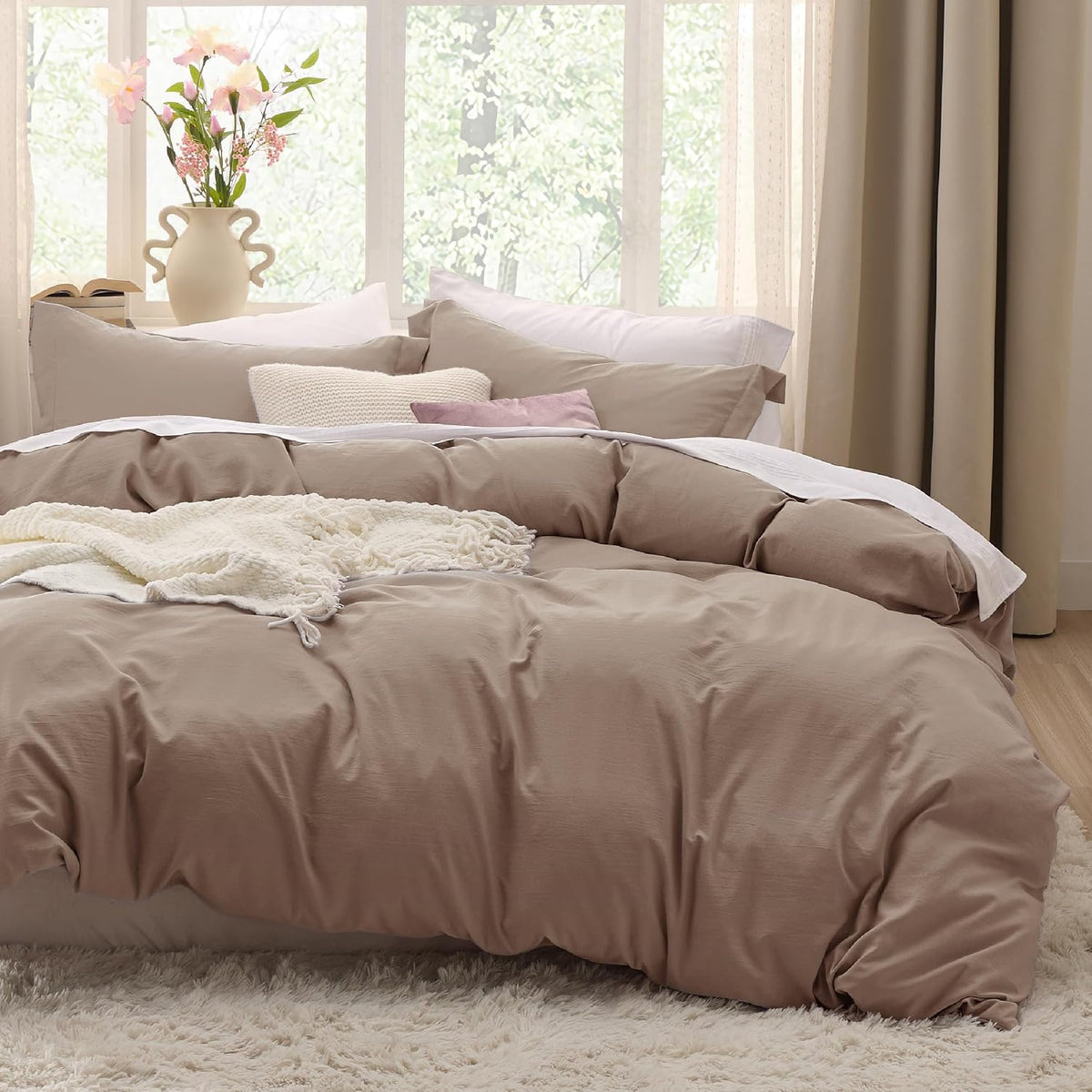 Bedsure Prewashed Duvet Cover Queen, Bedding Set with Zipper Closure, White