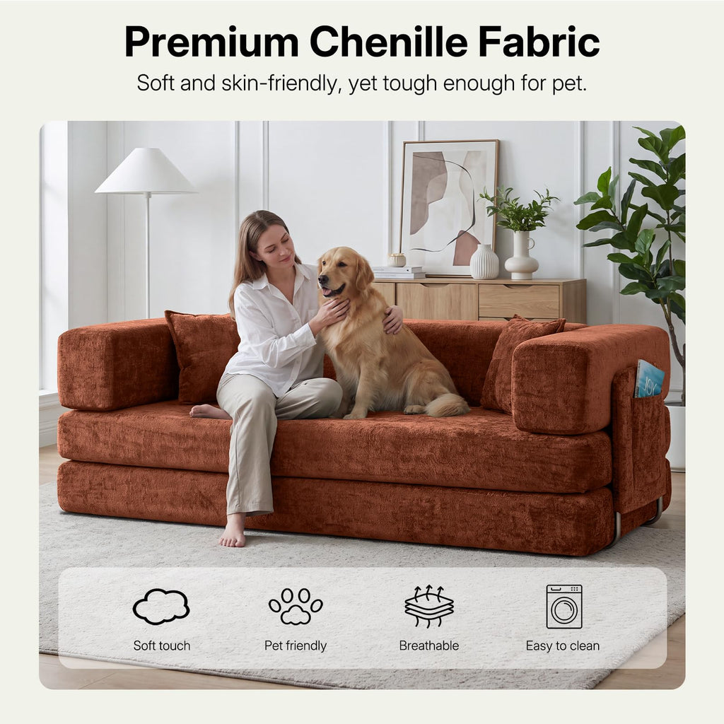 78.8" Convertible Futon Sofa Bed, Boneless Couch for Living Room