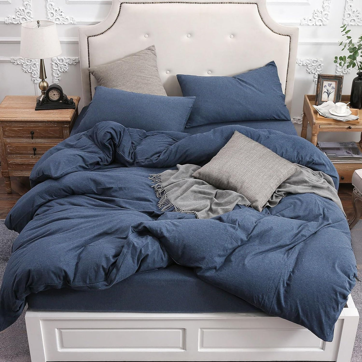 PURE ERA Jersey Knit Duvet Cover Set Heather Charcoal Grey Queen