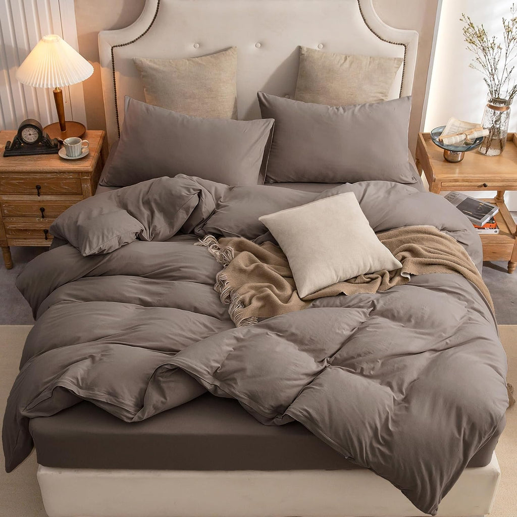 PURE ERA Jersey Knit Duvet Cover Set Heather Charcoal Grey Queen