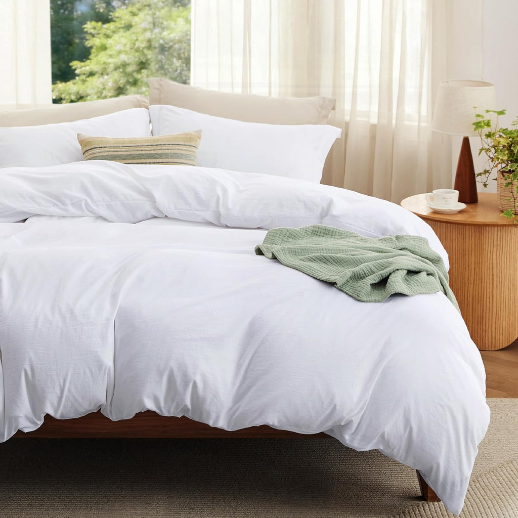 Bedsure Prewashed Duvet Cover Queen, Bedding Set with Zipper Closure, White