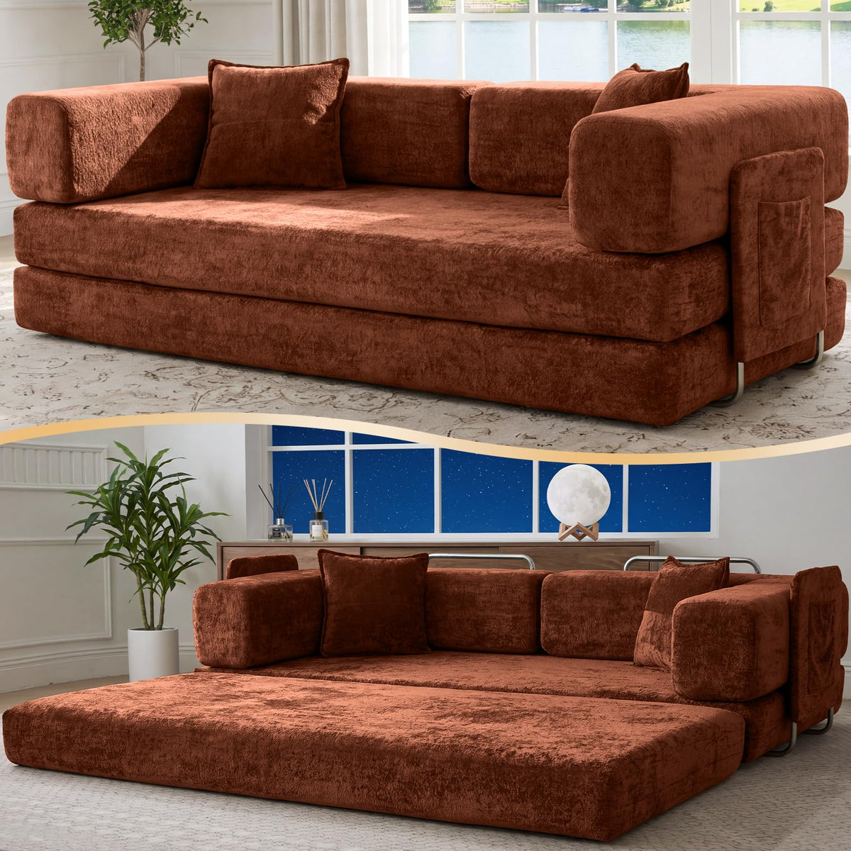78.8" Convertible Futon Sofa Bed, Boneless Couch for Living Room