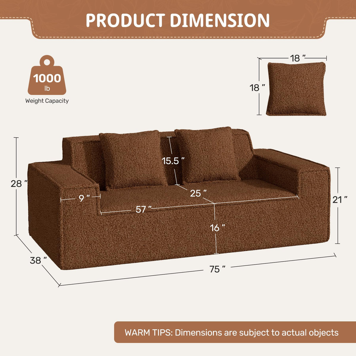Luxanimarion 75'' Modern Loveseat Sofa, No Assembly Required Comfy Deep Seat Couches 1 pcs for Living Room, Bedroom, Apartment