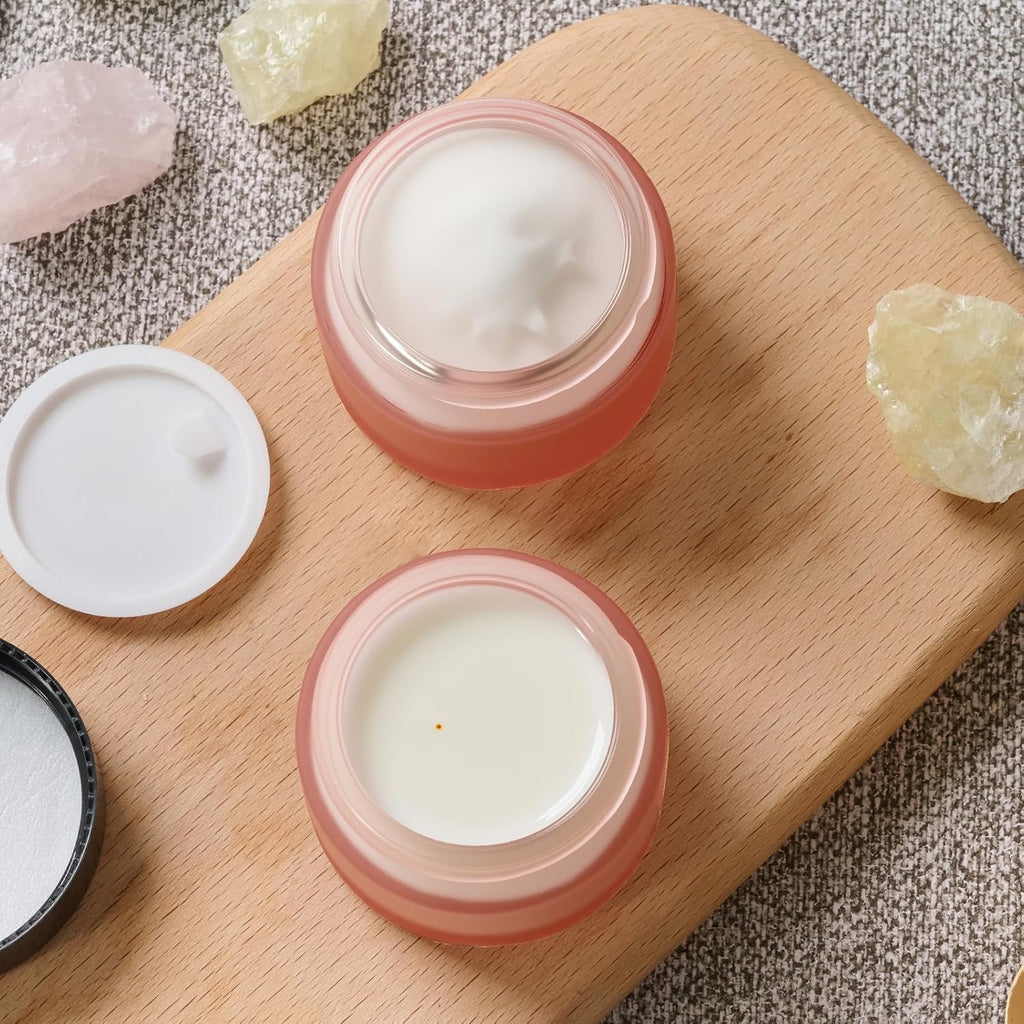 1oz Glass Jar with Lid,Hoa Kinh 25Pack Pink Frosted Cosmetic Containers