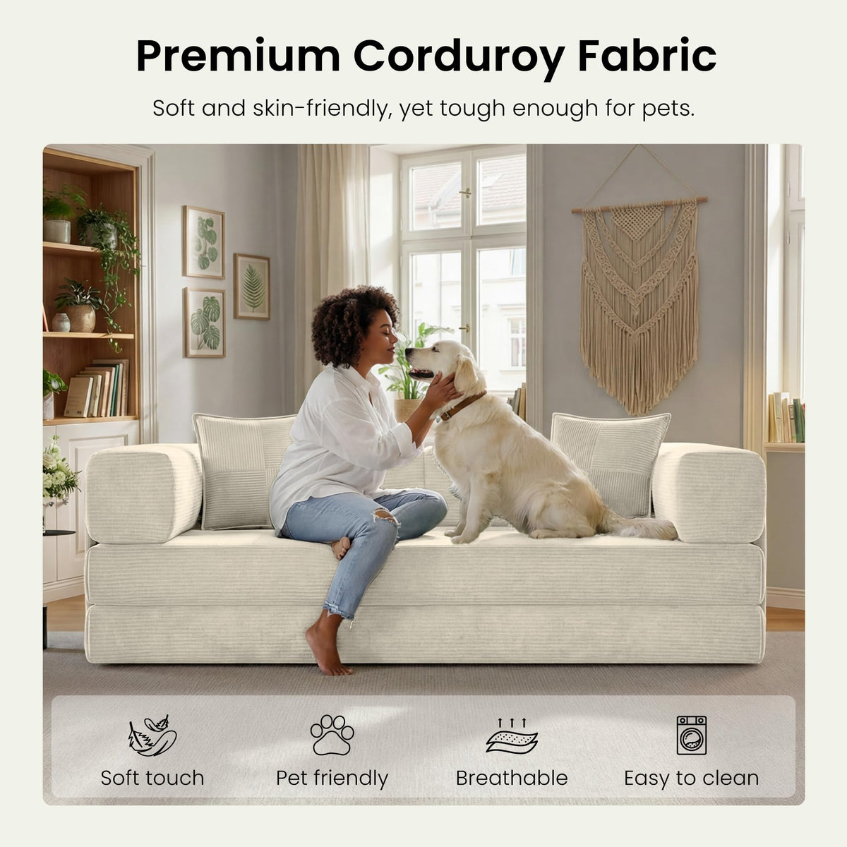 78.8" Convertible Futon Sofa Bed, Boneless Couch for Living Room