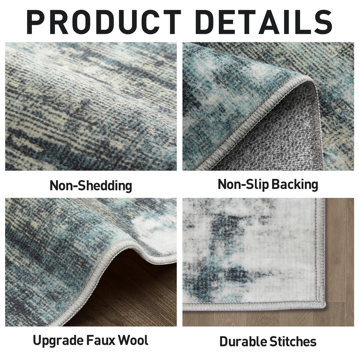 5x7 Area Rugs for Living Room: Washable Abstract Black Grey Gold Carpet