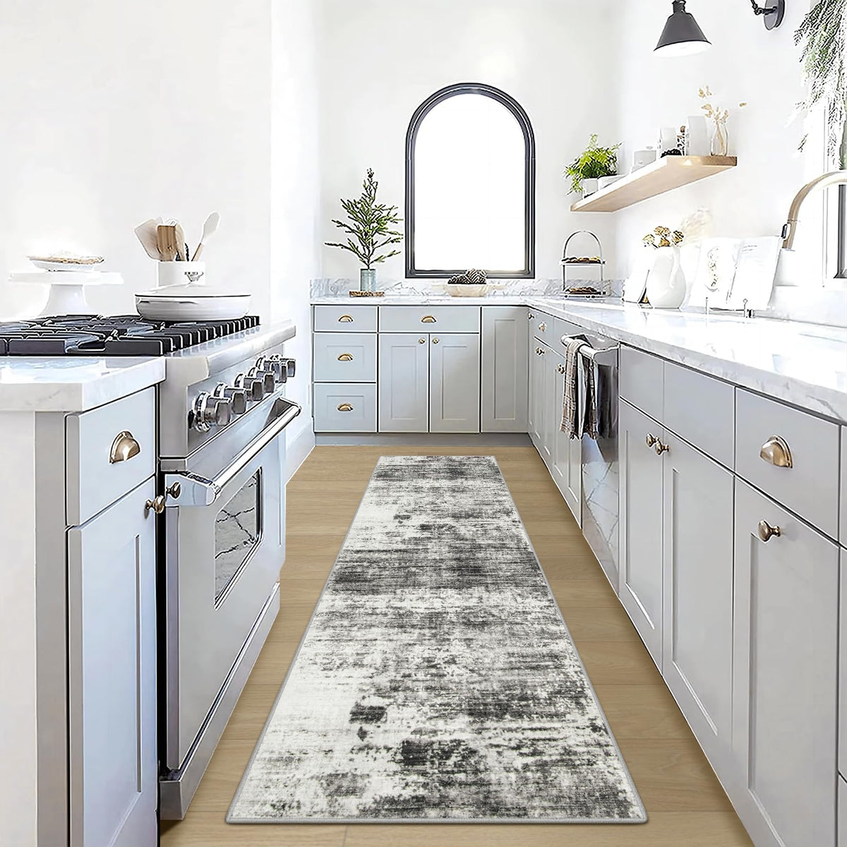 5x7 Area Rugs for Living Room: Washable Abstract Black Grey Gold Carpet