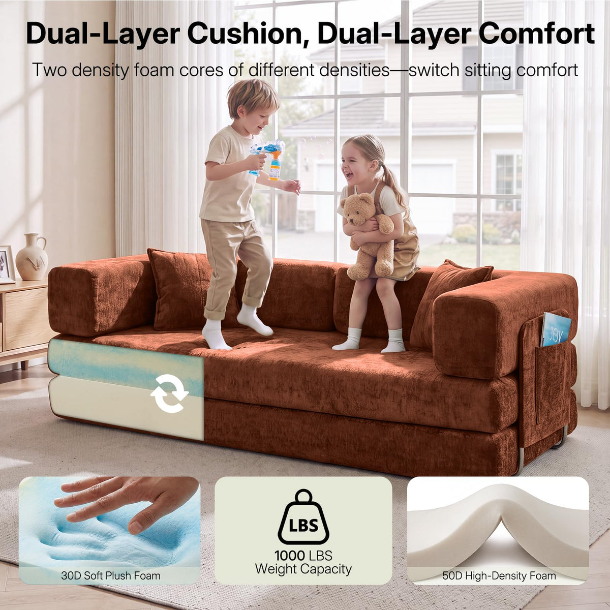 78.8" Convertible Futon Sofa Bed, Boneless Couch for Living Room