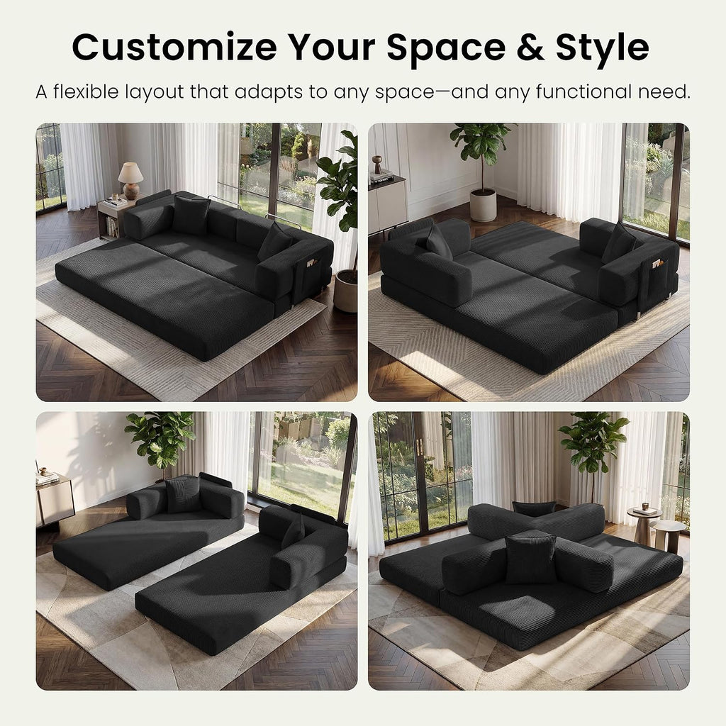 78.8" Convertible Futon Sofa Bed, Boneless Couch for Living Room