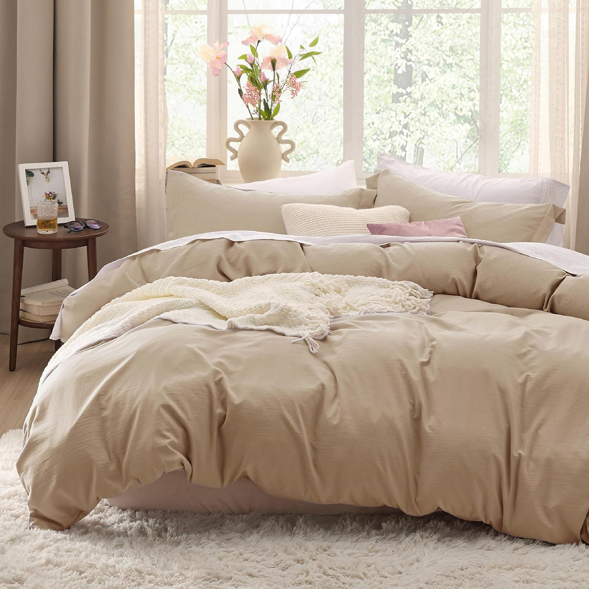 Bedsure Prewashed Duvet Cover Queen, Bedding Set with Zipper Closure, White